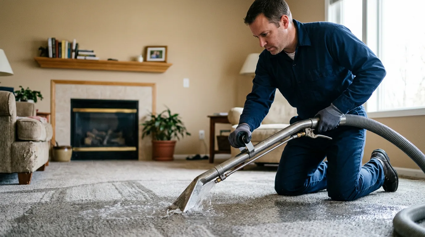 Water damage restoration technician working near Mystic, IA
